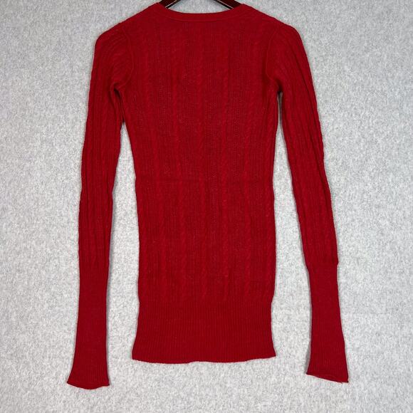 VTG Abercrombie & Fitch Red Y2K V Neck Cable Knit Sweater Size Medium - Picture 5 of 9